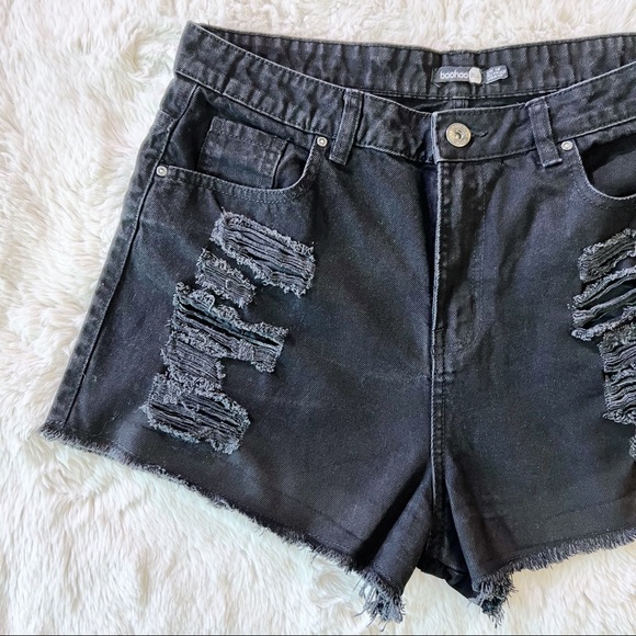 BooHoo Blue Denim Shorts | Size 10 | Excellent Condition | Distressed Black - Picture 2 of 7